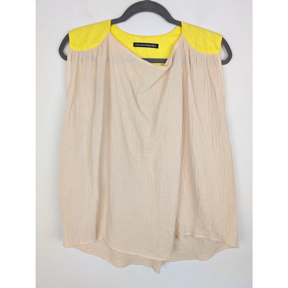 Cecilia Sorensen Top Blouse Color Block Gauze Draped Boho Tan Yellow Size L - Picture 1 of 10